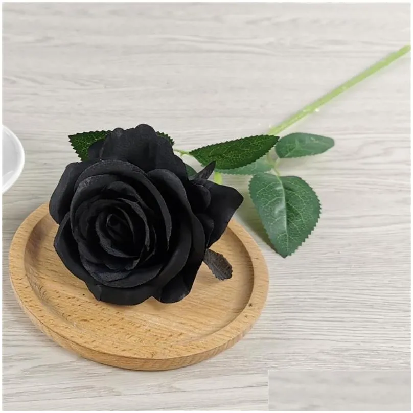 Decorative Flowers & Wreaths Black Artificial Silk Rose Bouquet Halloween 10PC/Lot Gothic Wedding Plants For Party Decor