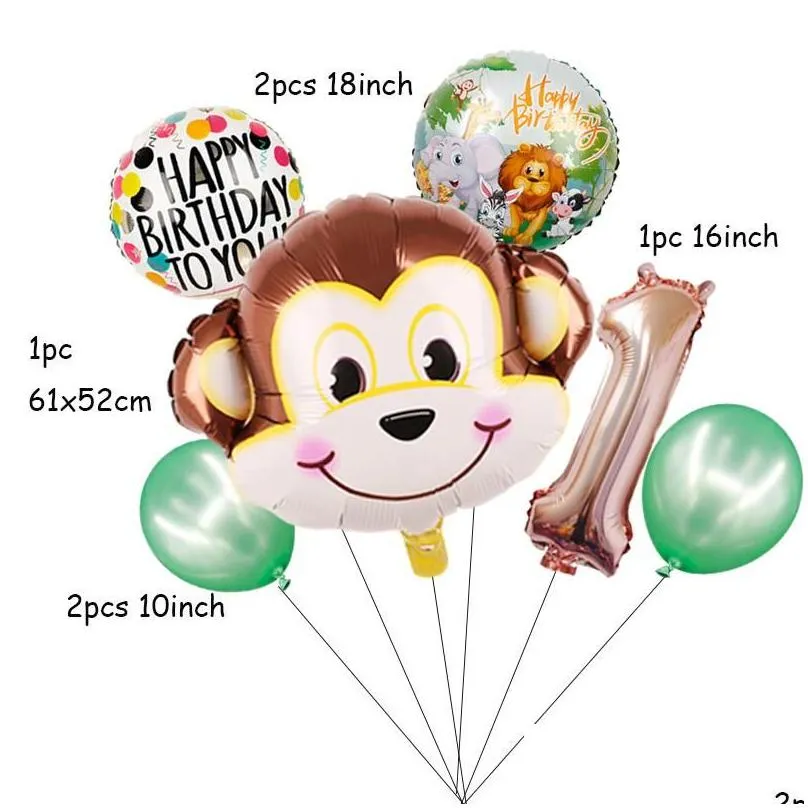 Party Decoration 1set Cartoon Animal Brown Monkey Air Helium Balloon Zoo Safari Farm Theme Birthday Decorations Kids Baby Shower Toy