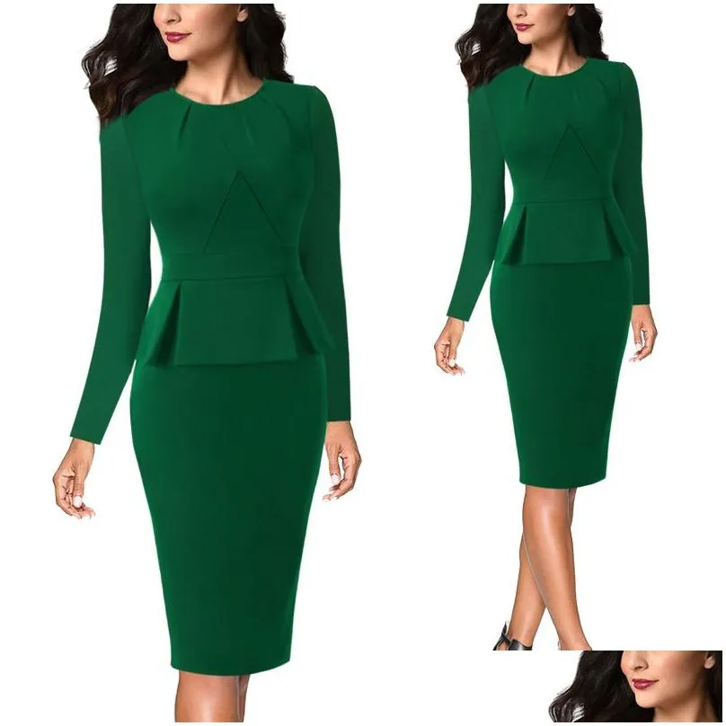 vfemage womens vintage elegant pleated neck ruffle peplum zipper wear to work office business vestidos bodycon sheath dress 1515