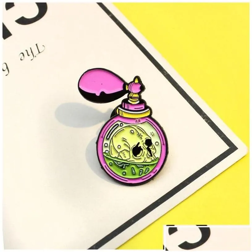 Pins Brooches Fashion Witch Potion Bottle Enamel Pins Cartoon Magic Skeleton Per Dark Gothic Jewelry Mysterious Gifts Lapel Backpac