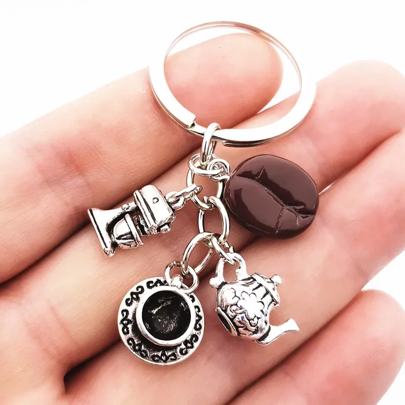 creative coffee cook keychain coffee cup portable coffee machine tea pot key chains afternoon dessert accessories gift key chains