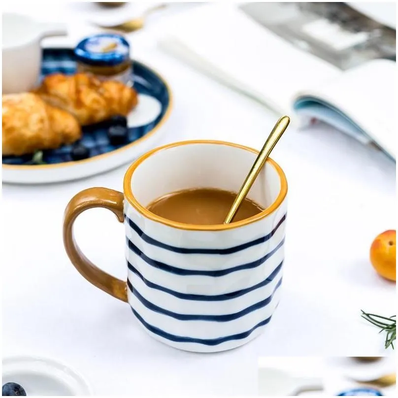 Mugs 350ml Japanese Ceramic Mug Underglaze Office Home Milk Coffee Cup Bumpy Surface Handgrip Microwave Safe