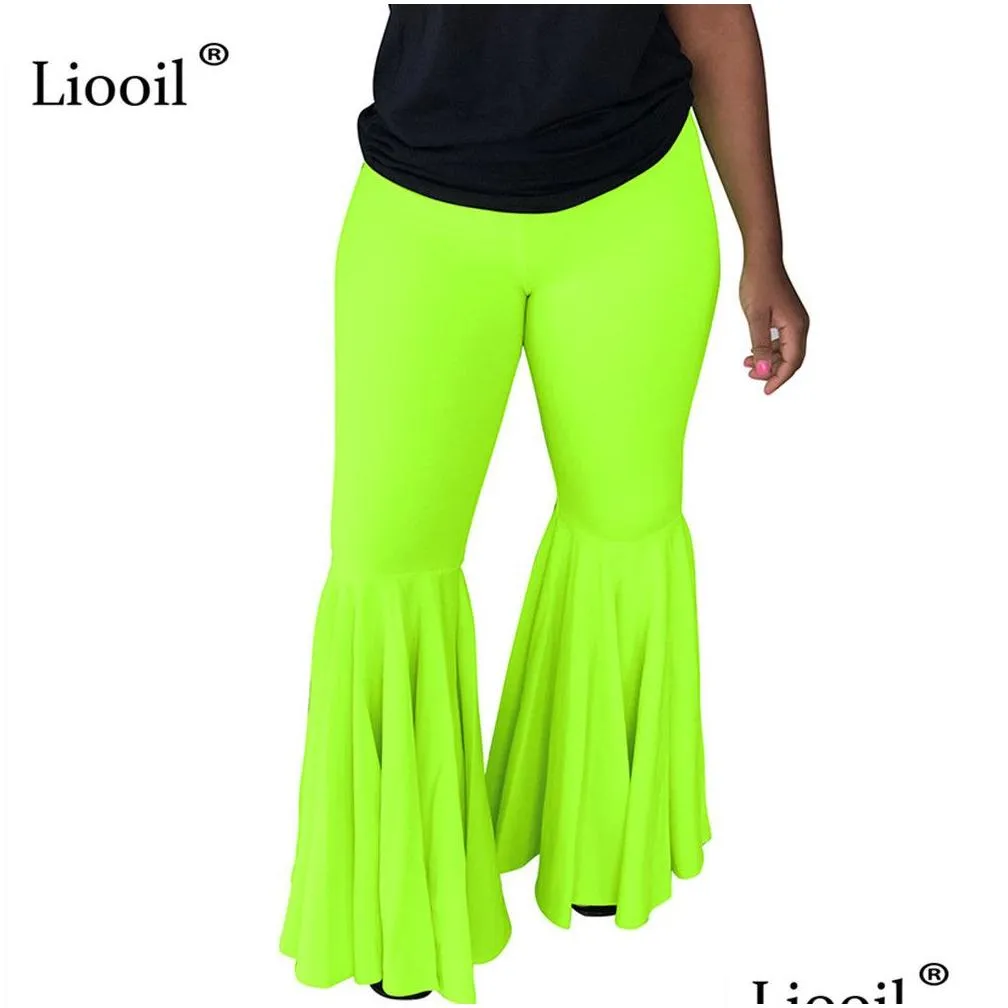 liooil neon green orange high waist flare pants 2020 summer sexy tight trousers women fall elastic club bell bottom long pant y200113