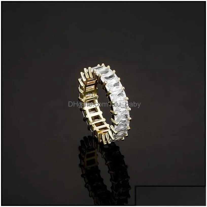 Band Rings Jewelry Hip Hop Rock Bling Iced Out 1 Row Square Cubic Zirconia Ring Tennis Chain Women Men Cz Zircon Drop Delivery 2021