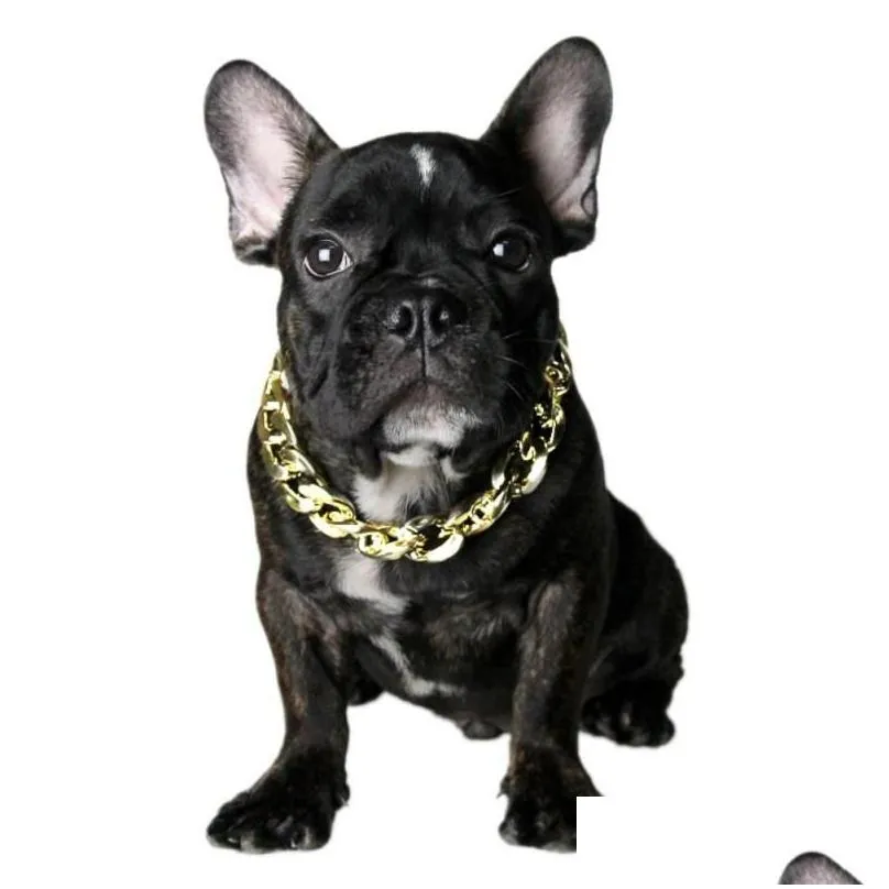 Gold Chain Collar For Dog Tone Cut Curb Cuban Pet Link Customize Wholesale Jewelry Pets Gift Necklace Neck Golden Collars & Leashes