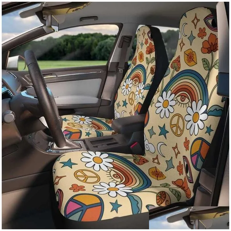 car seat covers rainbow peace love hippie retro boho car seat cover for women universal fit cute colorful floral front bucket seat cover for