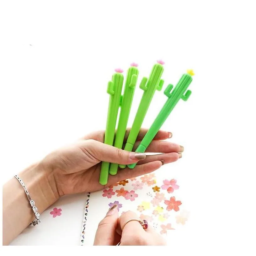 wholesale 1pcs cute creative kawaii cactus gel pen succulent plants stationery kids gift sc jlltud