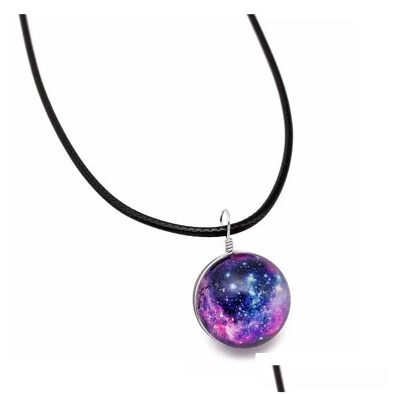 fashion dreamy starry nebula space galaxy universe necklace double-sided glass ball pendant black letter chain necklaces women girls