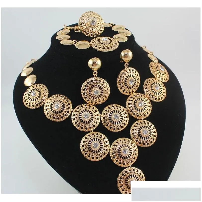 dubai african gold plated mysterious charming bridal fashion necklace bracelet ring earring women costume party jewelry sets vtabs