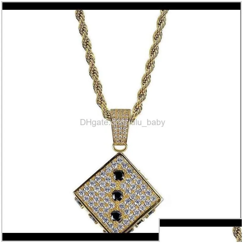 Iced Out Dice For Men Women Luxury Designer Mens Bling Diamond Cube Pendants Gold Silver Zircon Jewelry Love B2En Necklaces W69Ms