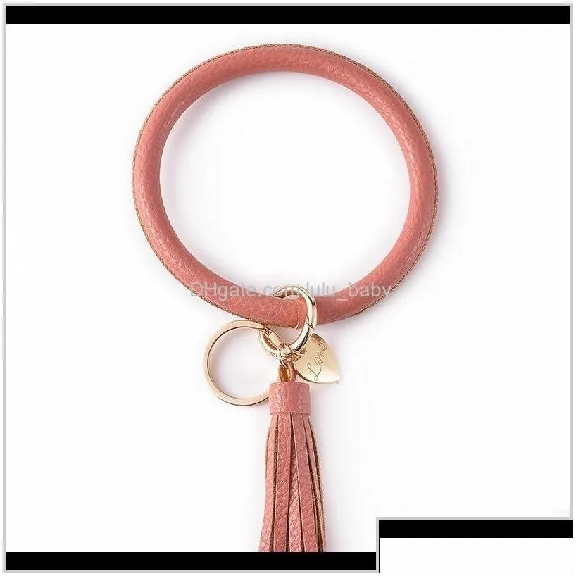 Wristlet Keychain Bracelet Leather Keyring Bangle Tassel Big Round Key Chain Women Girls 23 Styles Choose Qsx4Z Keychains P98Kl