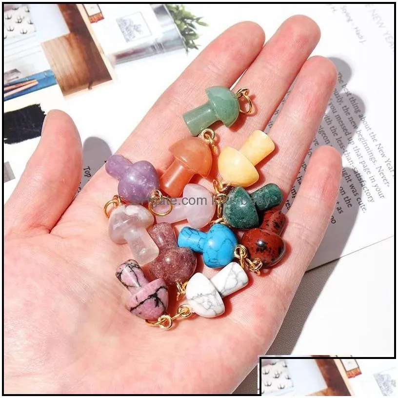 Pendant Necklaces Pendants Jewelry Natural Stone Carving 2Cm Mushroom Shape Charms Reiki Healing Chakra Crystal Necklace For Women Drop
