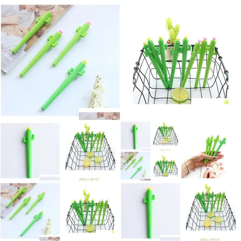 wholesale 1pcs cute creative kawaii cactus gel pen succulent plants stationery kids gift sc jlltud