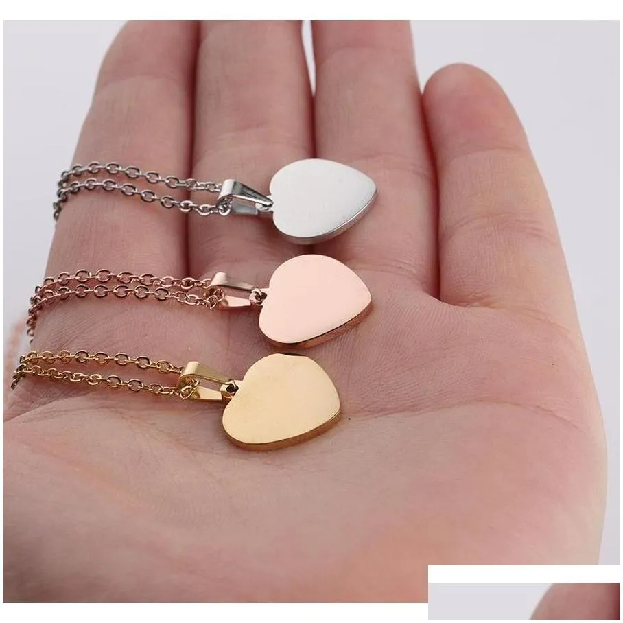 blank love heart pendant necklace stainless steel hearts charm necklace gold rose gold silver fashion jewelry for buyer own engraving