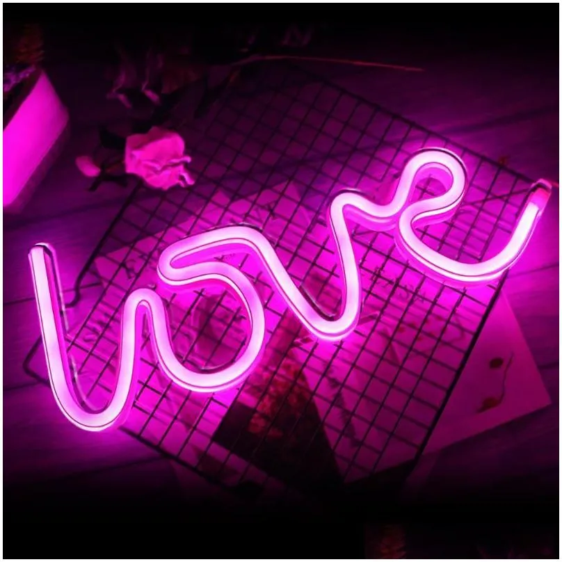 Party Decoration LED Creative Neon Light Sign LOVE HEART Wedding Lamp Valentines Day Anniversary Home Decor Night Gift