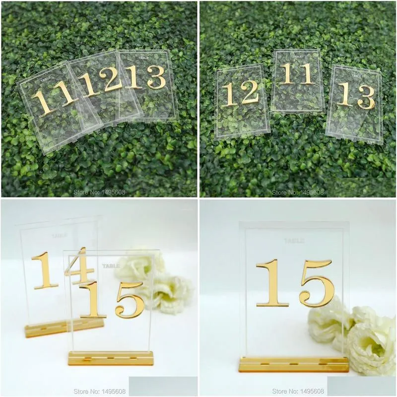 Party Decoration Centerpieces Luxury Clear Acrylic Wedding Table Numbers Holders ,Calligraphy Gold Mirror Signs,