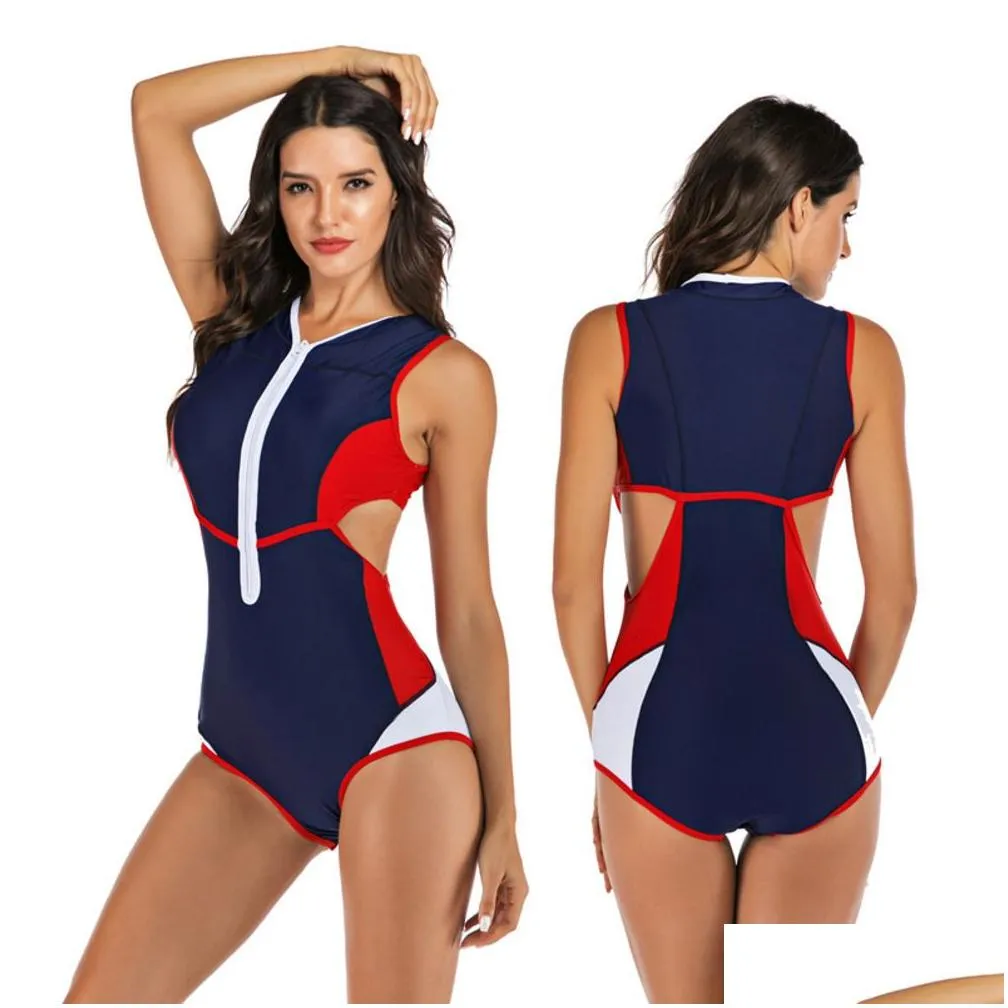 professional swimwear one piece women zipper monokini swimsuit sport bodysuit bathing suit ladies swim plus size s-2xl y200824