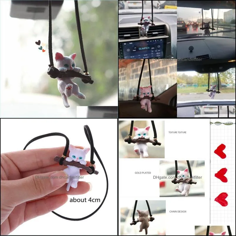 Interior Decorations Car Pendant Creative Cute Branch Cat Rearview Mirror Decoration Ornaments For Women Girls Accessories