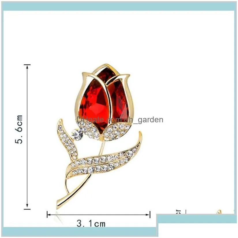 Crystal Tulip Brooch Pins Gold Diamond Flower Dress Business Suit For Women Fashion Jewelry Will And Sandy Zbr9E Qjmiy