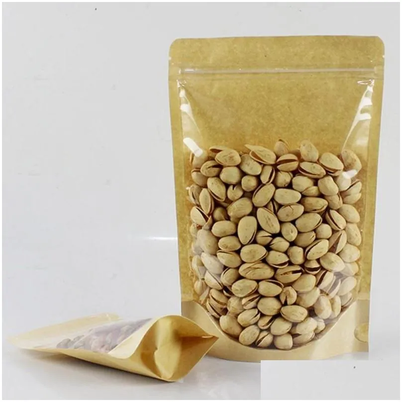 Gift Wrap 50pcs Food Packaging Candy With Window Nut Beans Pouches Party Supplies Kraft Paper Bag Package