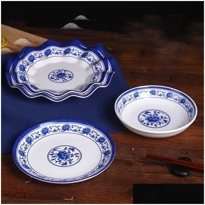 Dinnerware Sets Grade Plastic Dinner Plate Chinese Style High Quality Round Restaurant Kitchen Tableware