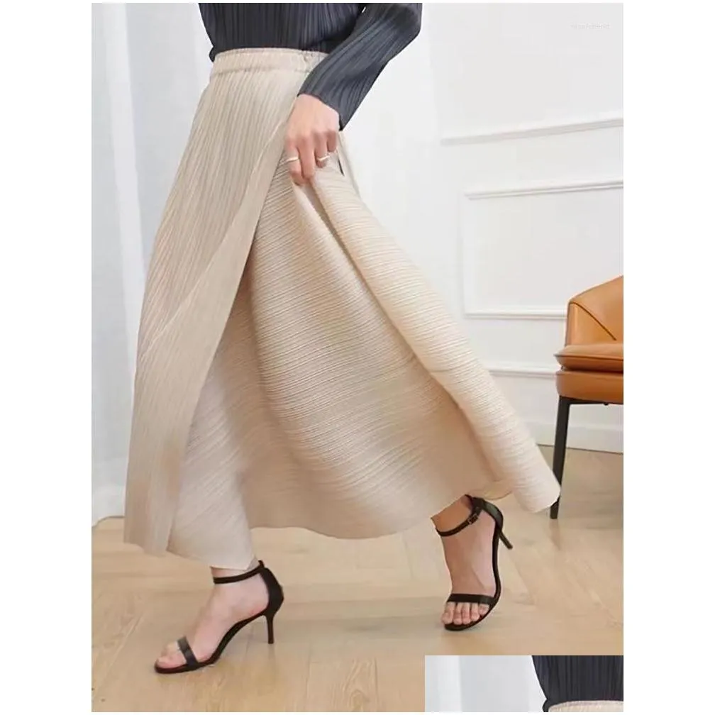 skirts miyake pleated 2023 autumn high waist loose irregular skirt korean black khaki short womens clothing.