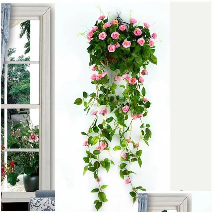 Decorative Flowers & Wreaths 5 Branches Artifical Rose Flower Wall Hanging Orchid Basket Living Room Balcony Home Wedding Decoration