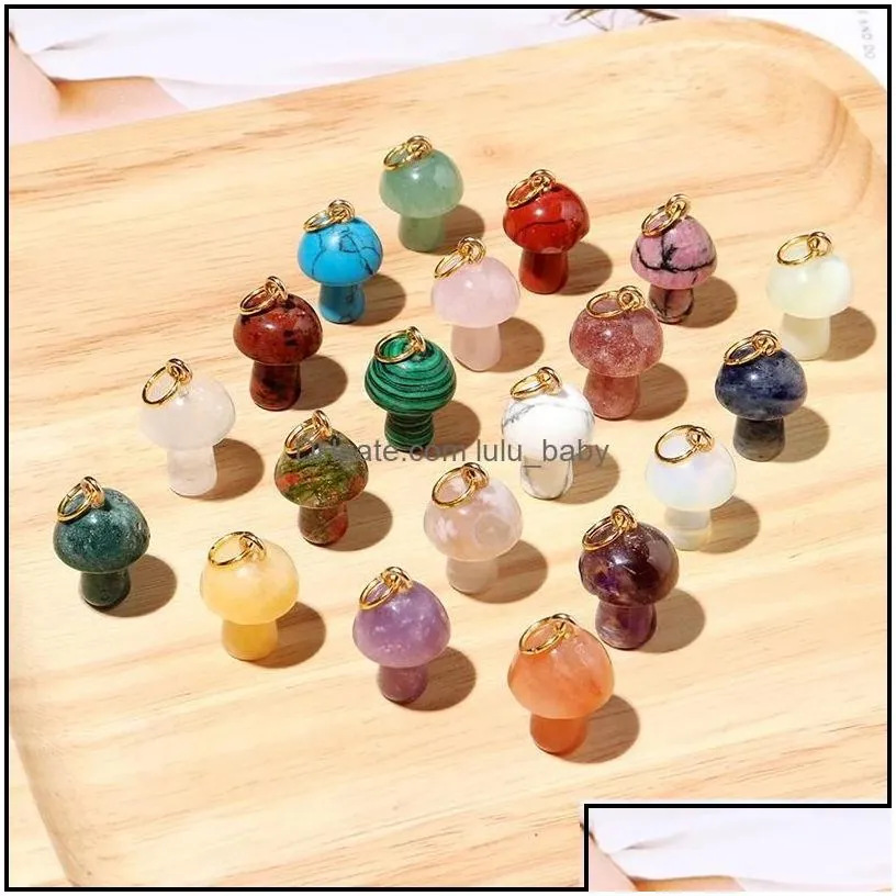 Pendant Necklaces Pendants Jewelry Natural Stone Carving 2Cm Mushroom Shape Charms Reiki Healing Chakra Crystal Necklace For Women Drop