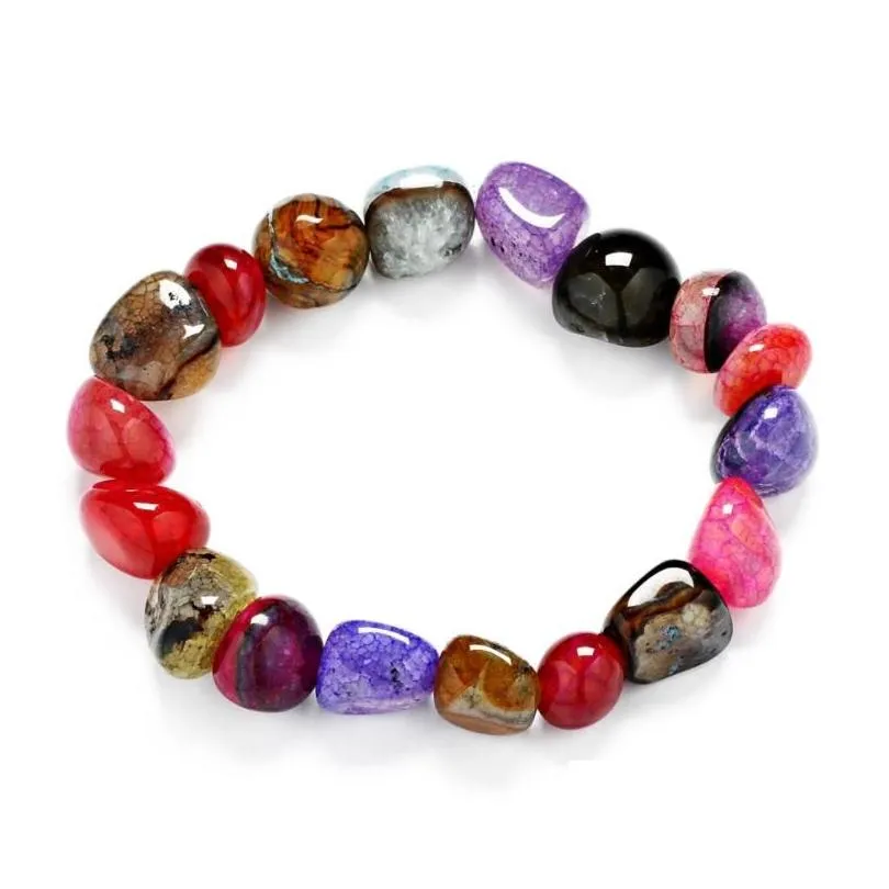 Charm Drop Delivery 2021 10-12Mm Cracked Agate Bracelets Irregular Shape Natural Stone Colorful Beads Bracelet 7 Chakras Genston Good Luck