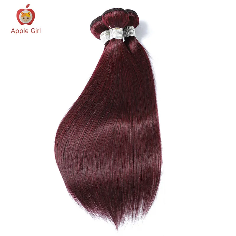 28 30 32 Inch Brazilian Straight Human Hair Bundles #99J Burgundy Dark Wine Color 3 or 4 Bundles Weave Weft Applegirl