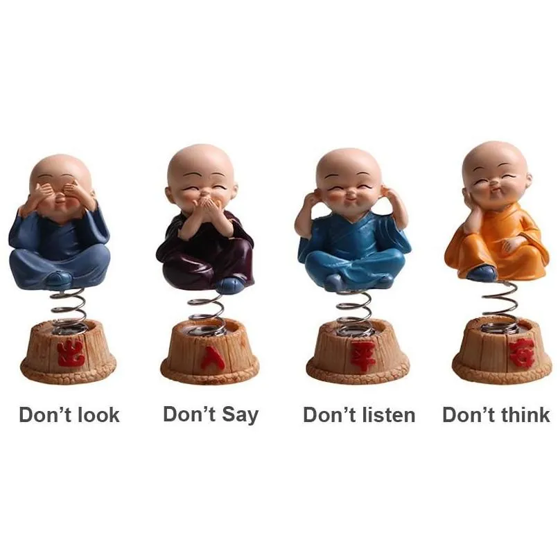 4 pcs/set car ornaments resin bobbleheads dolls figure monks maitreya buddha figure gift desk auto pendant decor car styling1