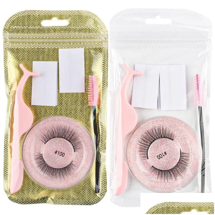 3D Round Lash Box Eyelash Packaging Combination Curler Brush and Self Adhesive Strip Glue Free Thickness Natural Beauty Tool Coloris Makeup Lashes