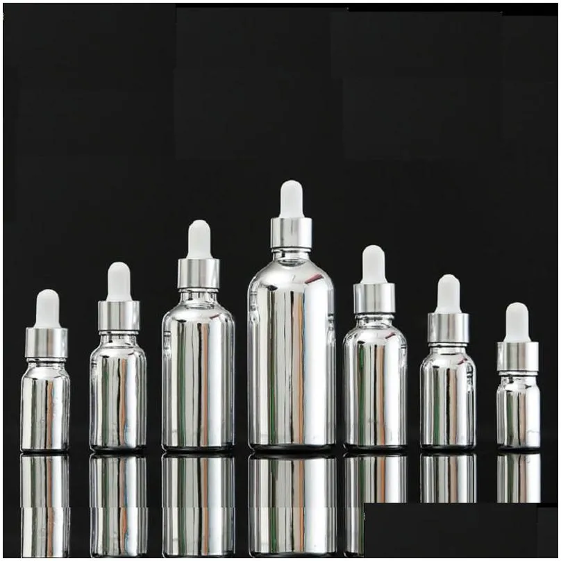 Storage Bottles & Jars 5ML-100ML Silver Glass Bottle Essential Oil Dropper Vial Cosmetic Packaging Serum Lotion Pump Spray Atomizer
