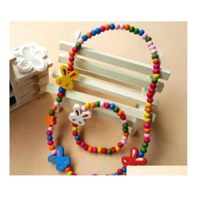 Bracelet Necklace Cute Children Cartoon Wooden Bead Necklaces And