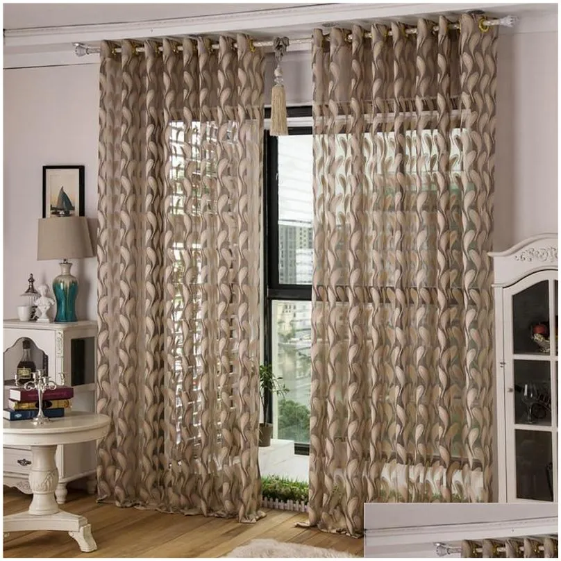 Curtain & Drapes Jacquard Feather Sheer Curtains White 1 Panel Jinya Home Decor Elegant Window Screens For Kids Bedroom Door Living