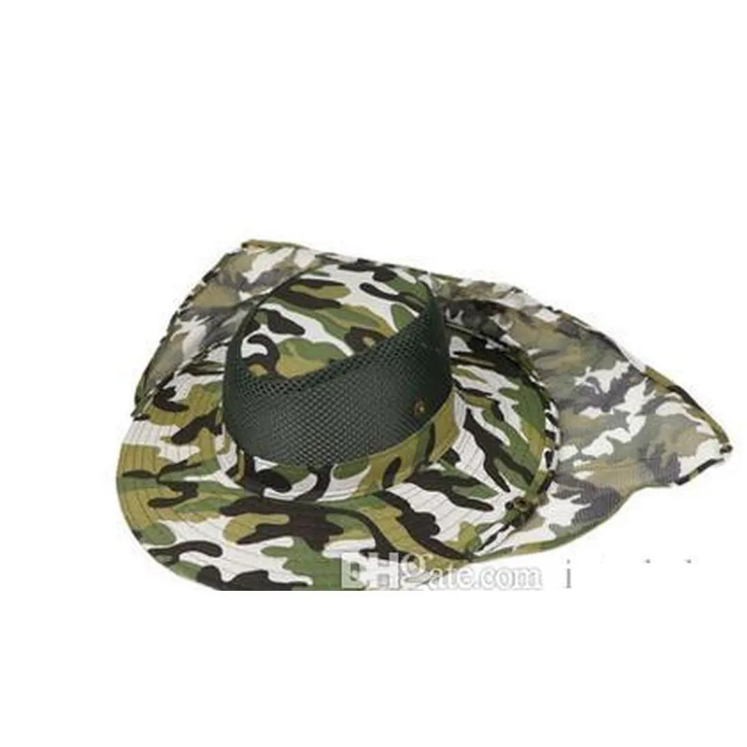 Outdoor Camouflage Wide Brim Army Bucket Hat With Sport Leaf