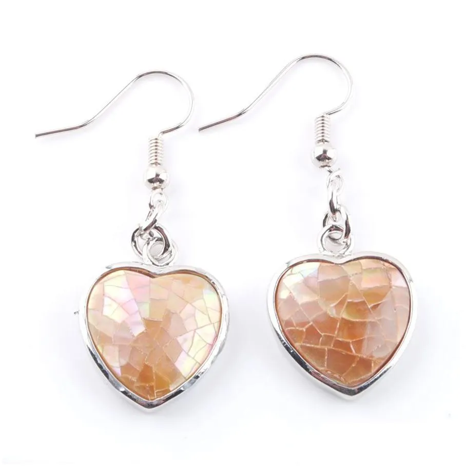wojiaer natural abalone shell pearl heart shaped beads dangle hook pendant earrings drop earring womens simple jewelry br328
