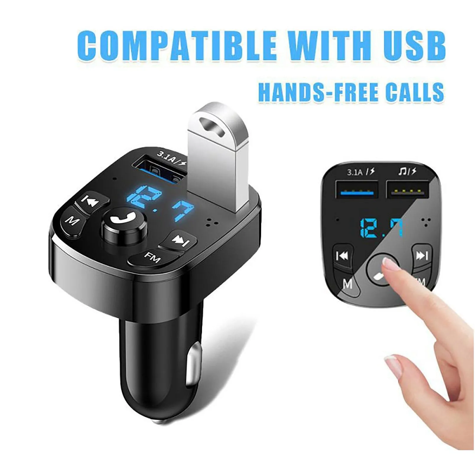 wireless blue tooth hands car accessories kit fm transmitter player dual usb  bluetooth hands- car-mp3-player