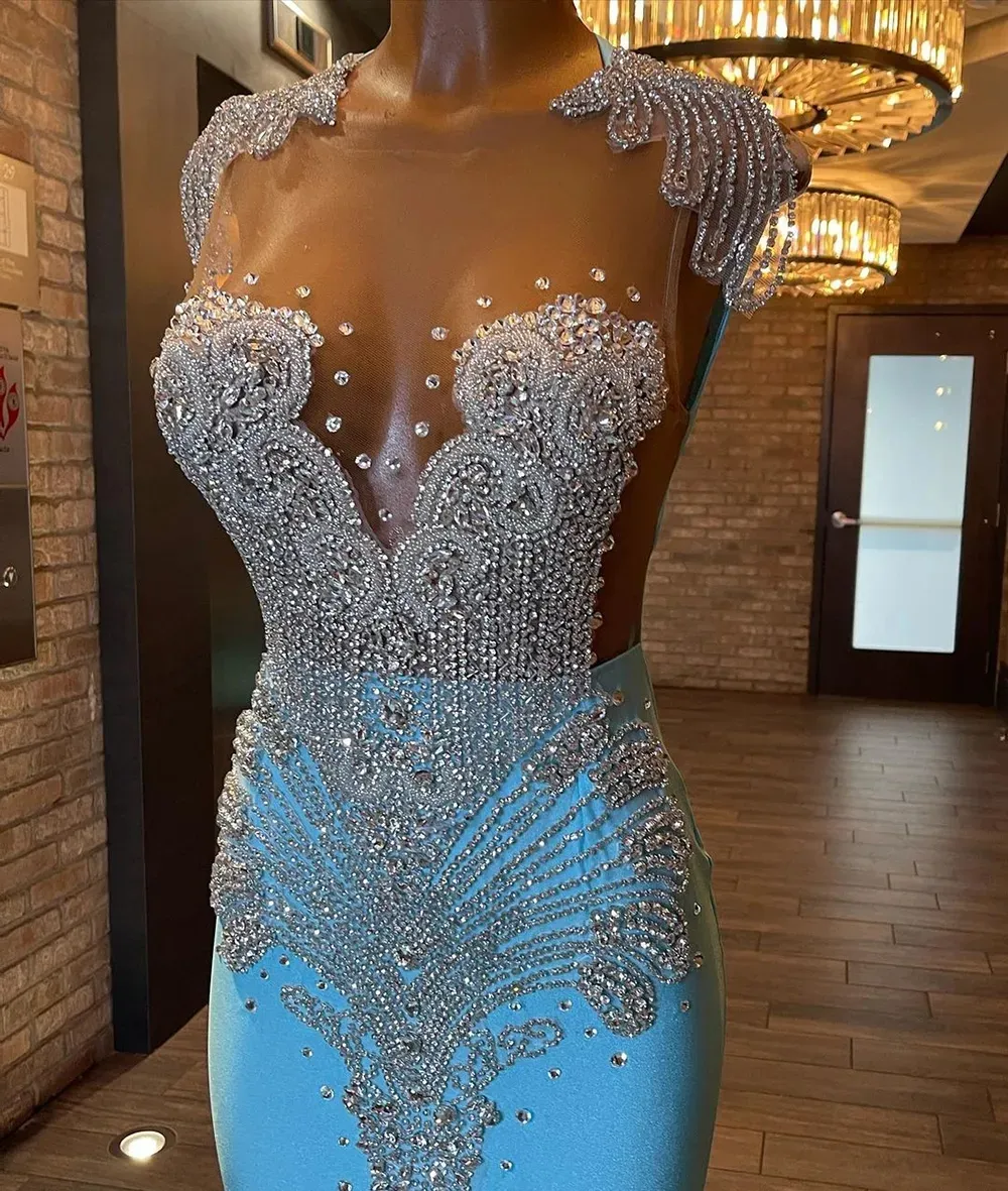 Luxury Crystals Velvet Mermaid Prom Dresses Aso Ebi Sparkly Rhinestones Women Formal Occasion Pageant Gowns Long Mermaid Slim Fitted Second Reception Dress CL2730