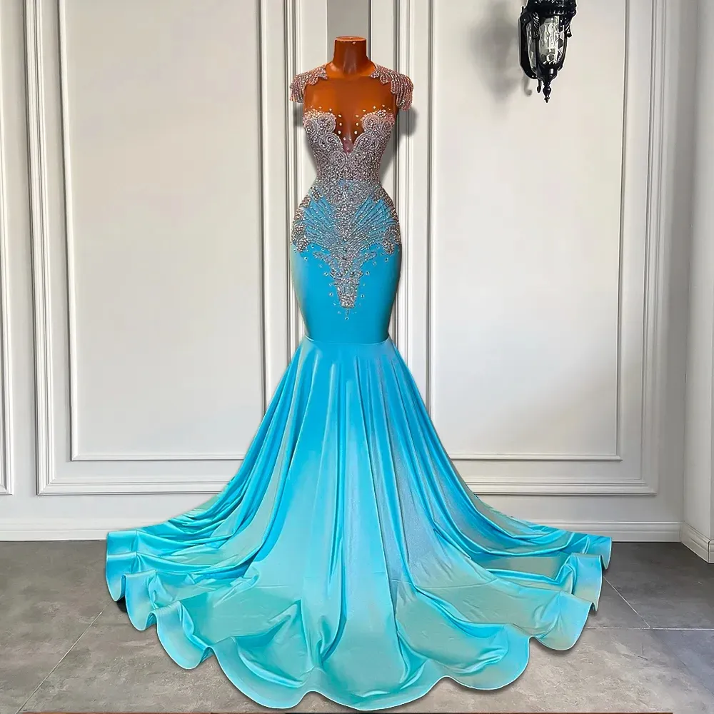 Luxury Crystals Velvet Mermaid Prom Dresses Aso Ebi Sparkly Rhinestones Women Formal Occasion Pageant Gowns Long Mermaid Slim Fitted Second Reception Dress CL2730
