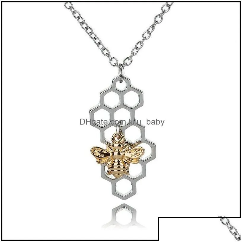 pendant necklaces hive sier gold bee on the honeycomb pendants charm custom jewelery fashion animal geometric necklace drop delivery