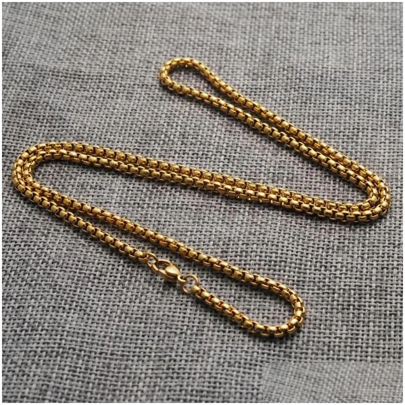 chains 1 pcs punk round box chain necklaces for women men gold silver color stainless steel necklace never fade jewelry wholesale