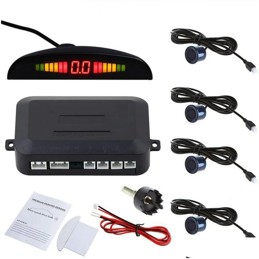  dc12v led bibibi car parking 4 sensors auto car reverse backup rear buzzer radar system kit sound alarm