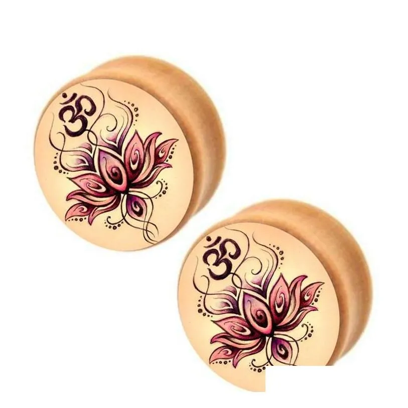 yoga body jewelry om symbol flower logo wood ear expansions stretcher gauge 6-16mm piercing plugs and tunnels 314kr