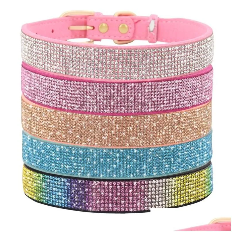 Bling Rhinestone Dog Collar Soft Suede Leather Cat Puppy Collars Necklace For Small Medium Dogs Cats Chihuahua Yorkshire Pink1