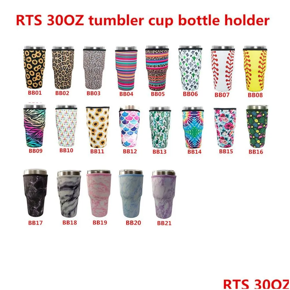 Neoprene Drinkware Water Bottle Sleeve for 30oz Tumbler Cup Leopard, Rainbow, Sunflower, Mermaid Printing