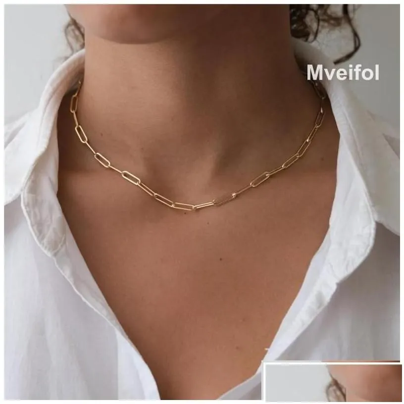 chains mveifol stainless steel paper clip link chain necklace for women paperclip choker jewelry drop delivery necklaces pendants