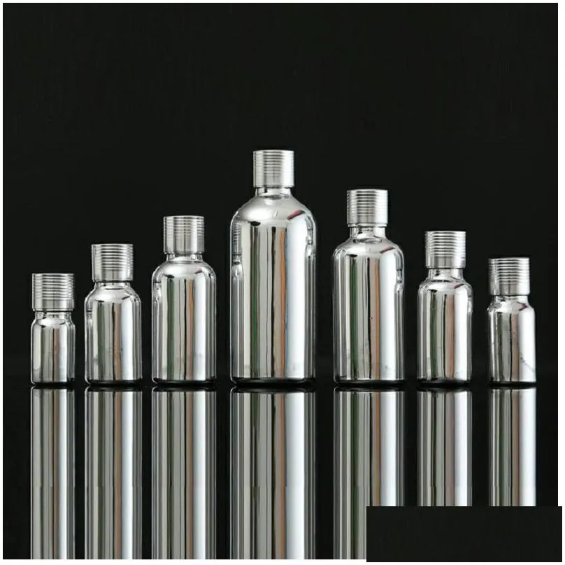 Storage Bottles & Jars 5ML-100ML Silver Glass Bottle Essential Oil Dropper Vial Cosmetic Packaging Serum Lotion Pump Spray Atomizer