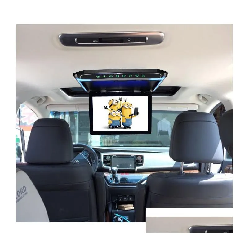 10.1 inch car flip down monitor 1080p hd player fm ultra thin dvd 2-way video input roof lcd