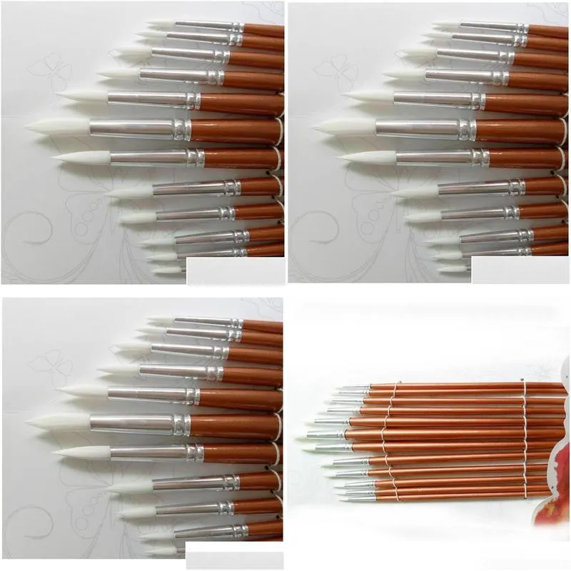 24pcs /lot round shape nylon hair wooden handle paint brush set tool for art school watercolor acryli jllbub yummyshop